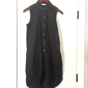 100% Linen Sleeveless Black Button-Up Tunic